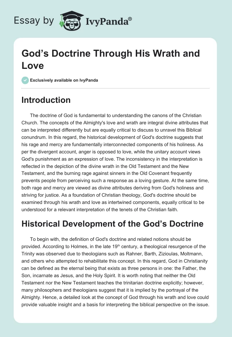God’s Doctrine Through His Wrath and Love. Page 1
