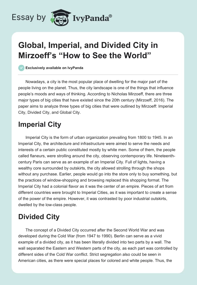 Global, Imperial, and Divided City in Mirzoeff’s “How to See the World”. Page 1