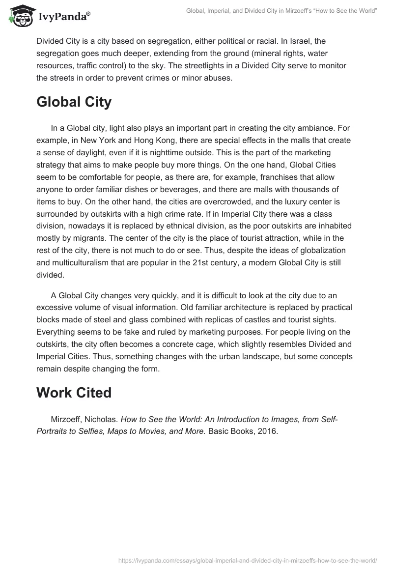 Global, Imperial, and Divided City in Mirzoeff’s “How to See the World”. Page 2