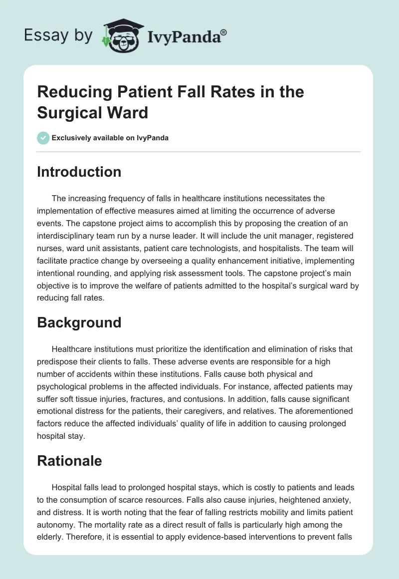 Reducing Patient Fall Rates in the Surgical Ward. Page 1