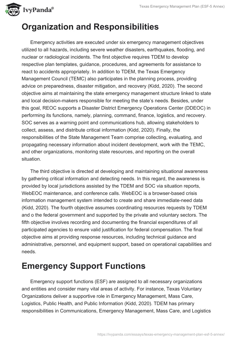 Texas Emergency Management Plan (ESF-5 Annex). Page 2