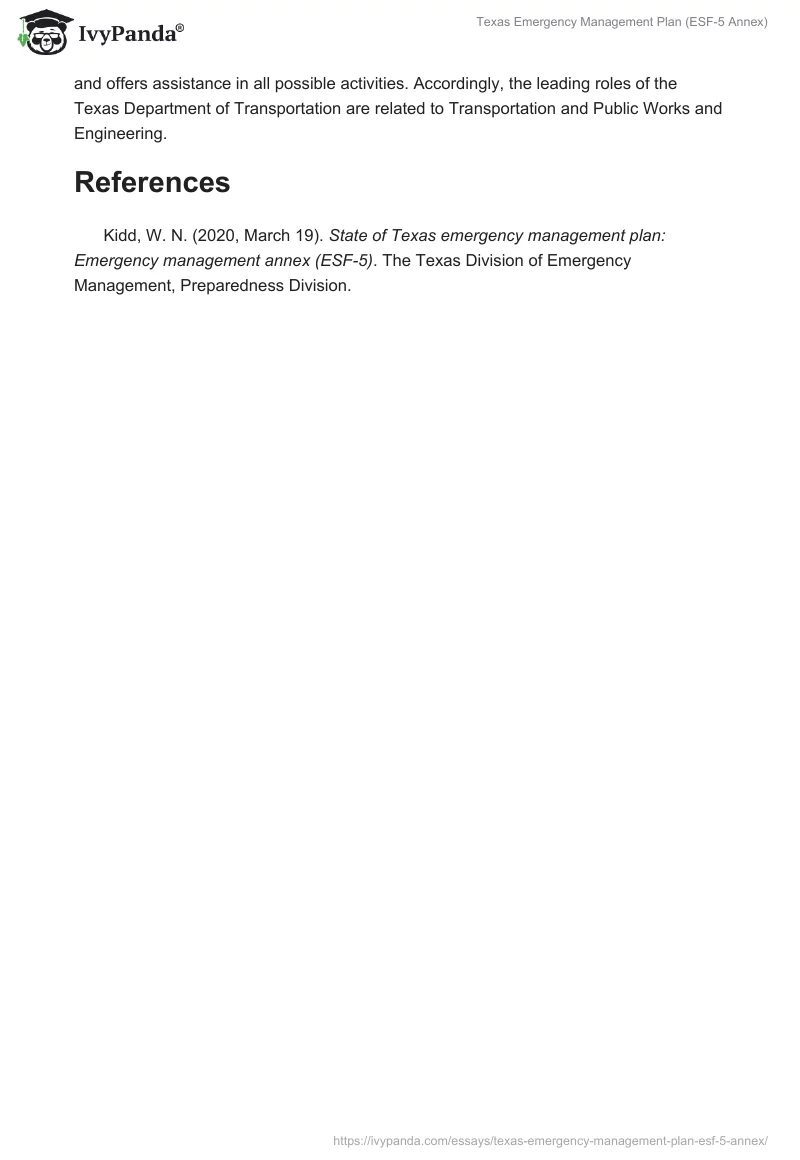 Texas Emergency Management Plan (ESF-5 Annex). Page 3