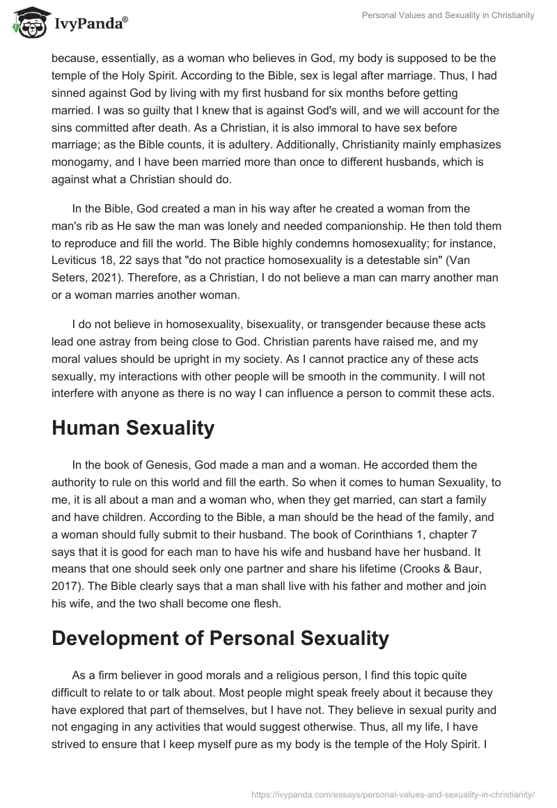 Personal Values and Sexuality in Christianity. Page 2