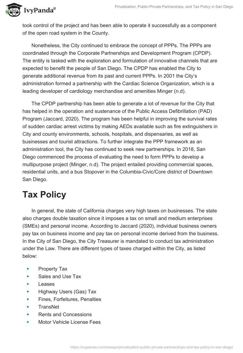 Privatization, Public-Private Partnerships, and Tax Policy in San Diego. Page 2
