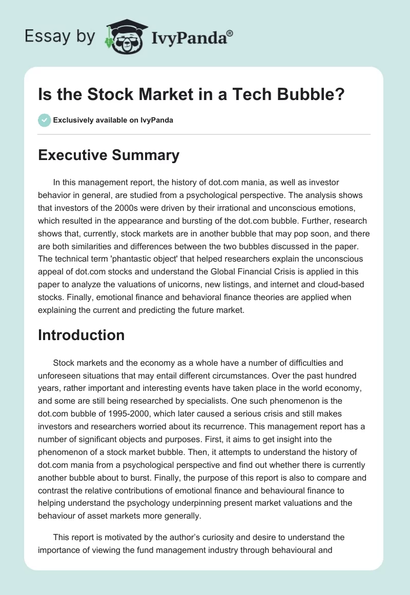 Is the Stock Market in a Tech Bubble?. Page 1