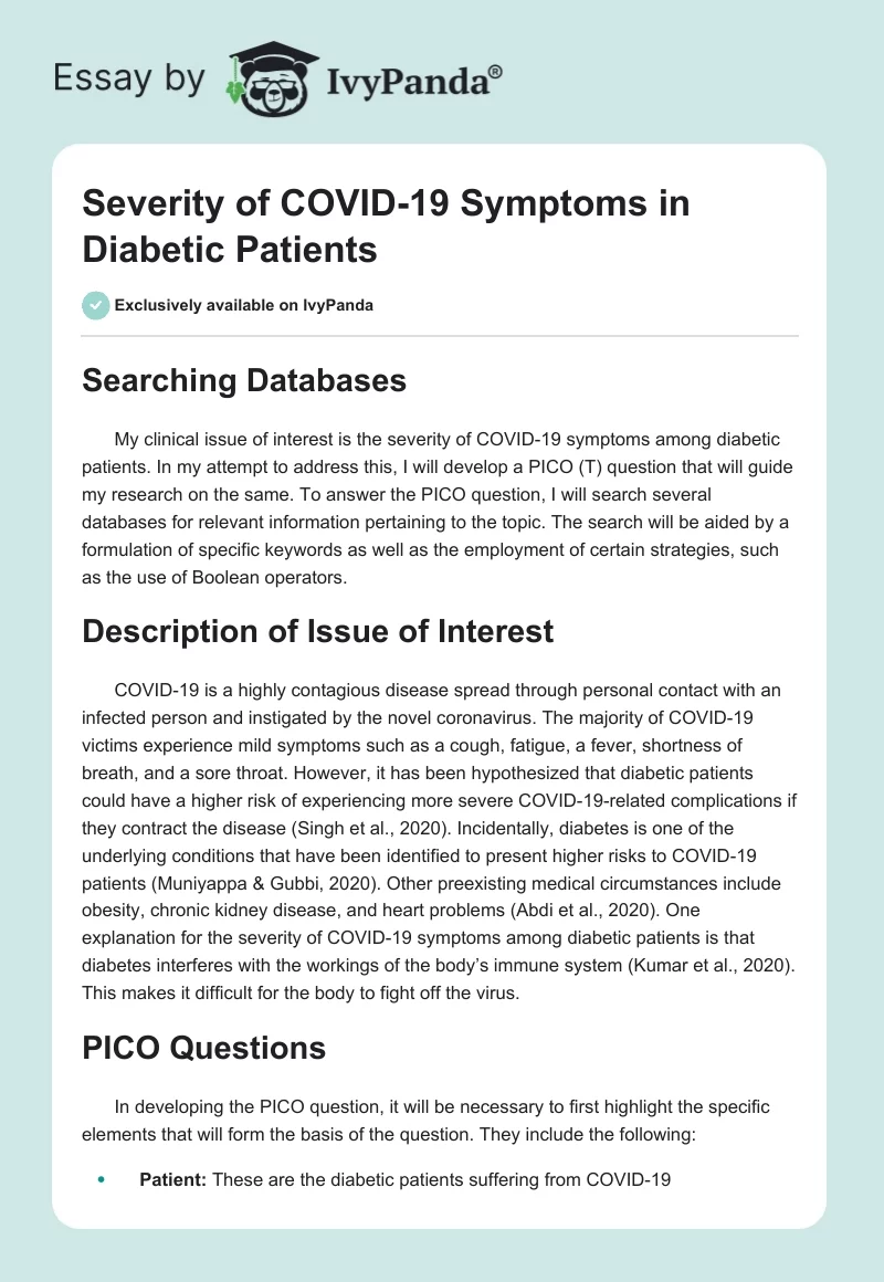 Severity of COVID-19 Symptoms in Diabetic Patients. Page 1