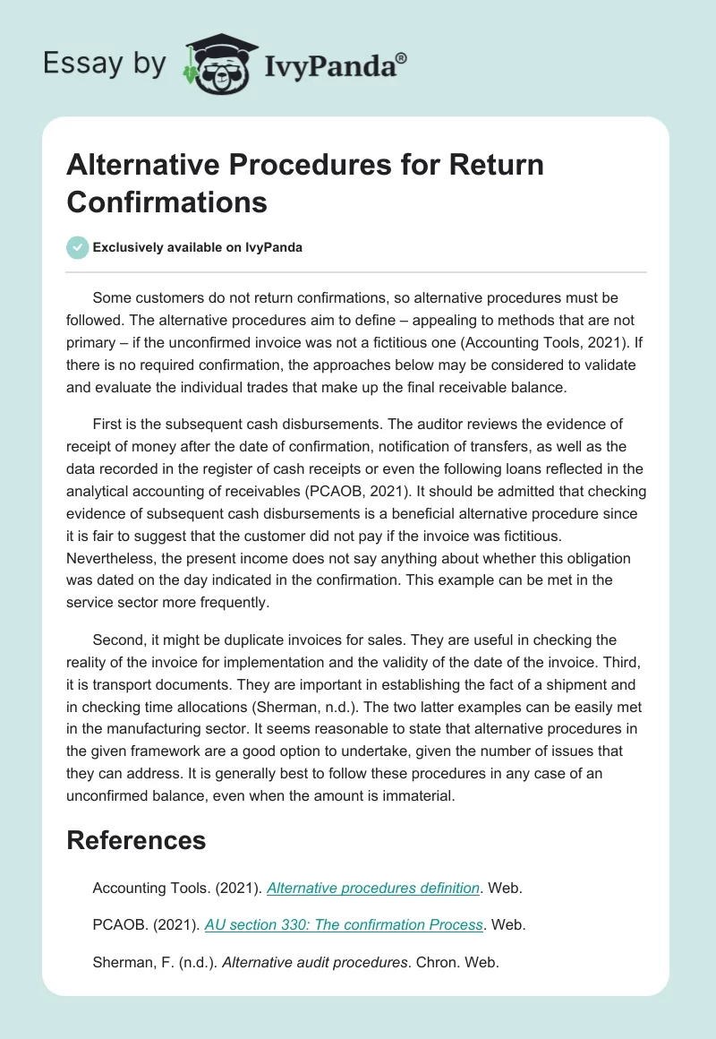 Alternative Procedures for Return Confirmations. Page 1
