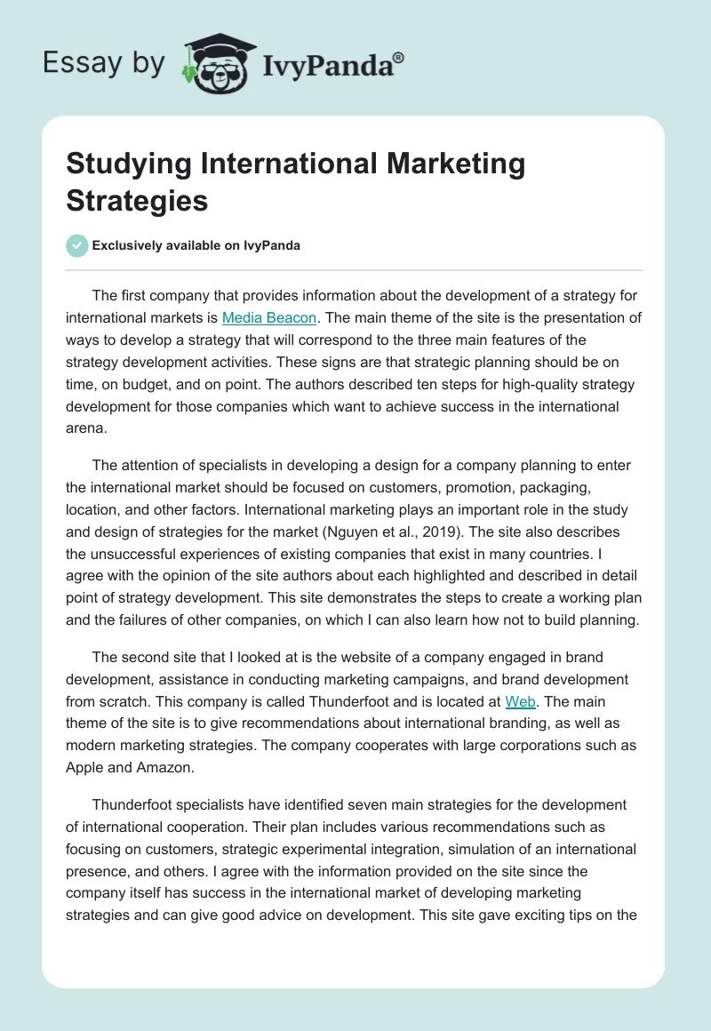 Studying International Marketing Strategies. Page 1