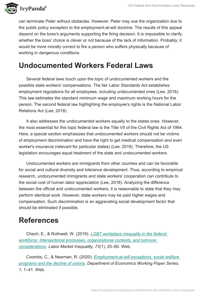 US Federal Anti-Discrimination Laws Response. Page 4