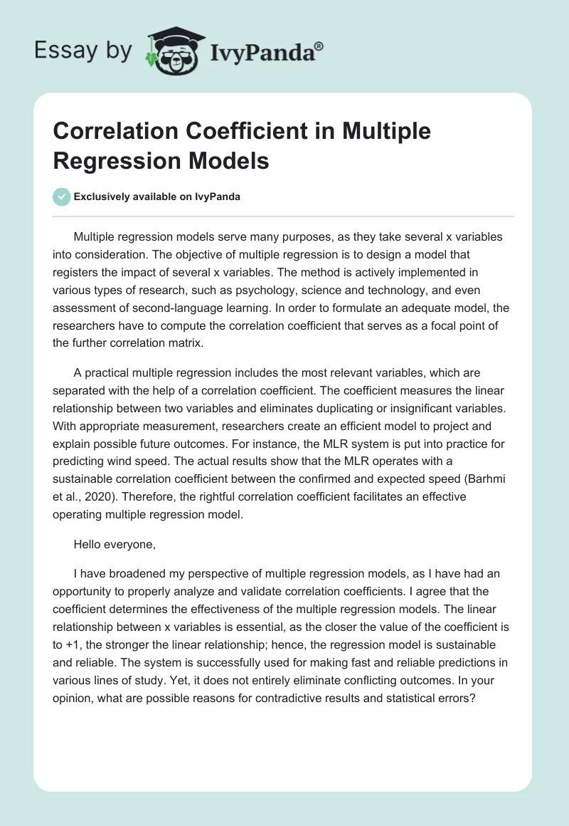 Correlation Coefficient in Multiple Regression Models. Page 1