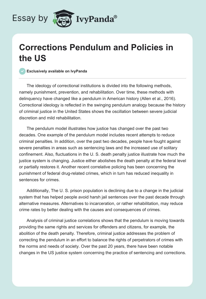 Corrections Pendulum and Policies in the US. Page 1