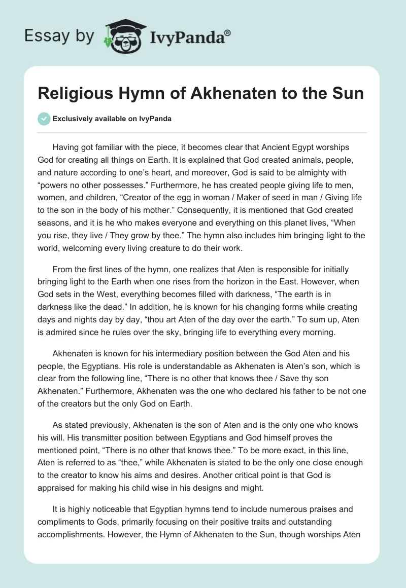 Religious Hymn of Akhenaten to the Sun. Page 1