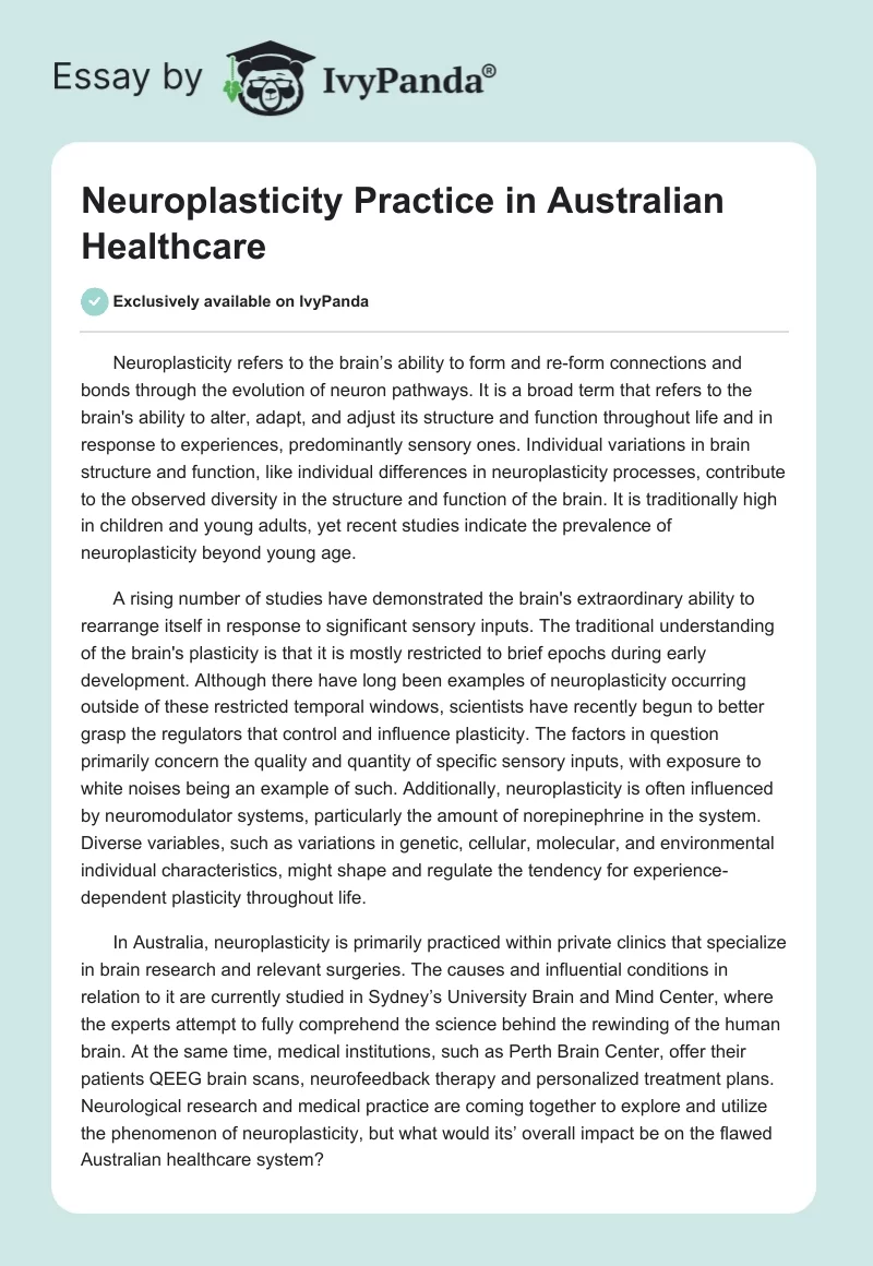 Neuroplasticity Practice in Australian Healthcare. Page 1