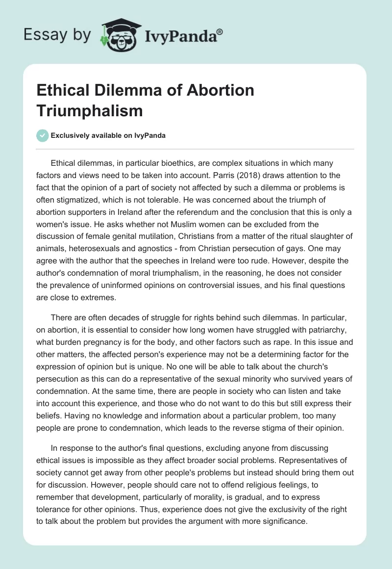 Ethical Dilemma of Abortion Triumphalism. Page 1
