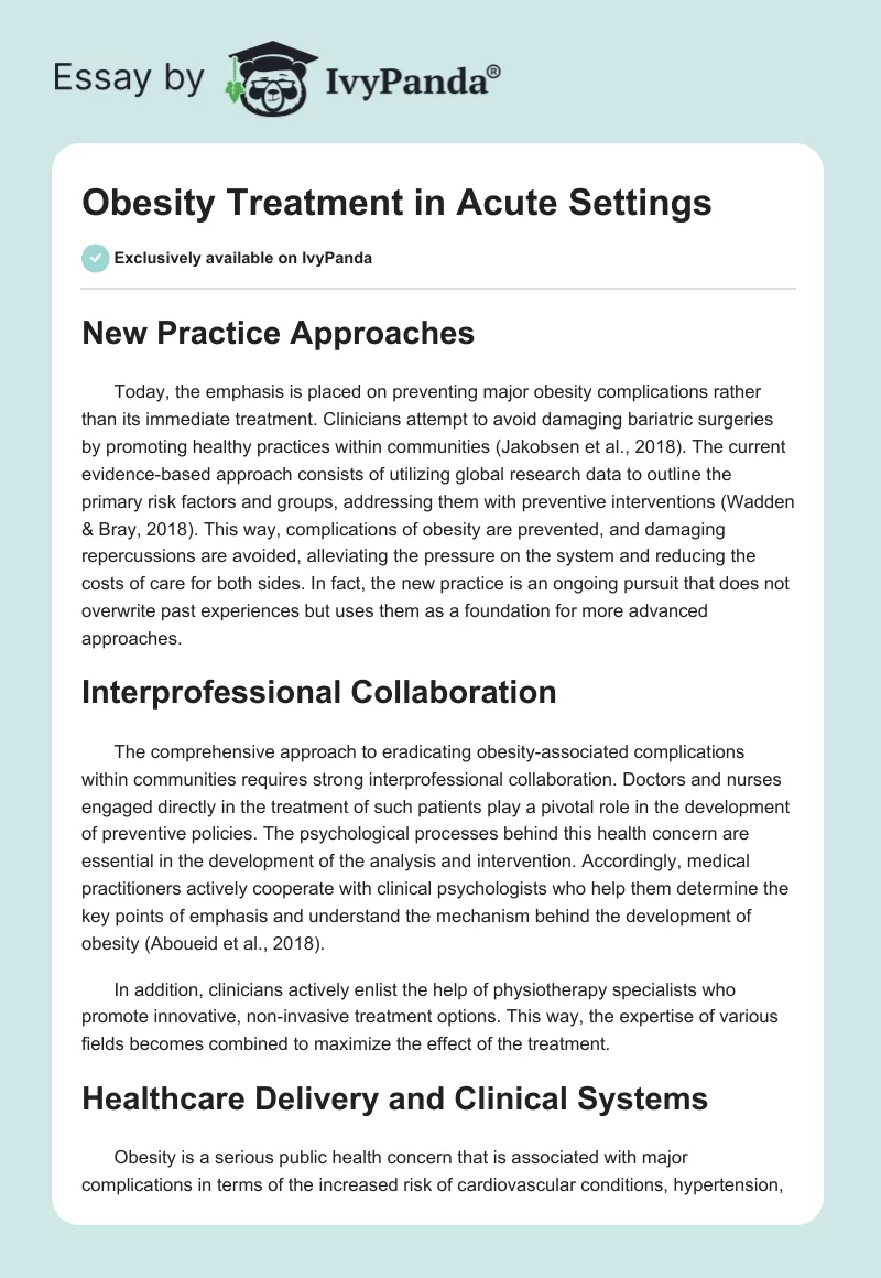 Obesity Treatment in Acute Settings. Page 1