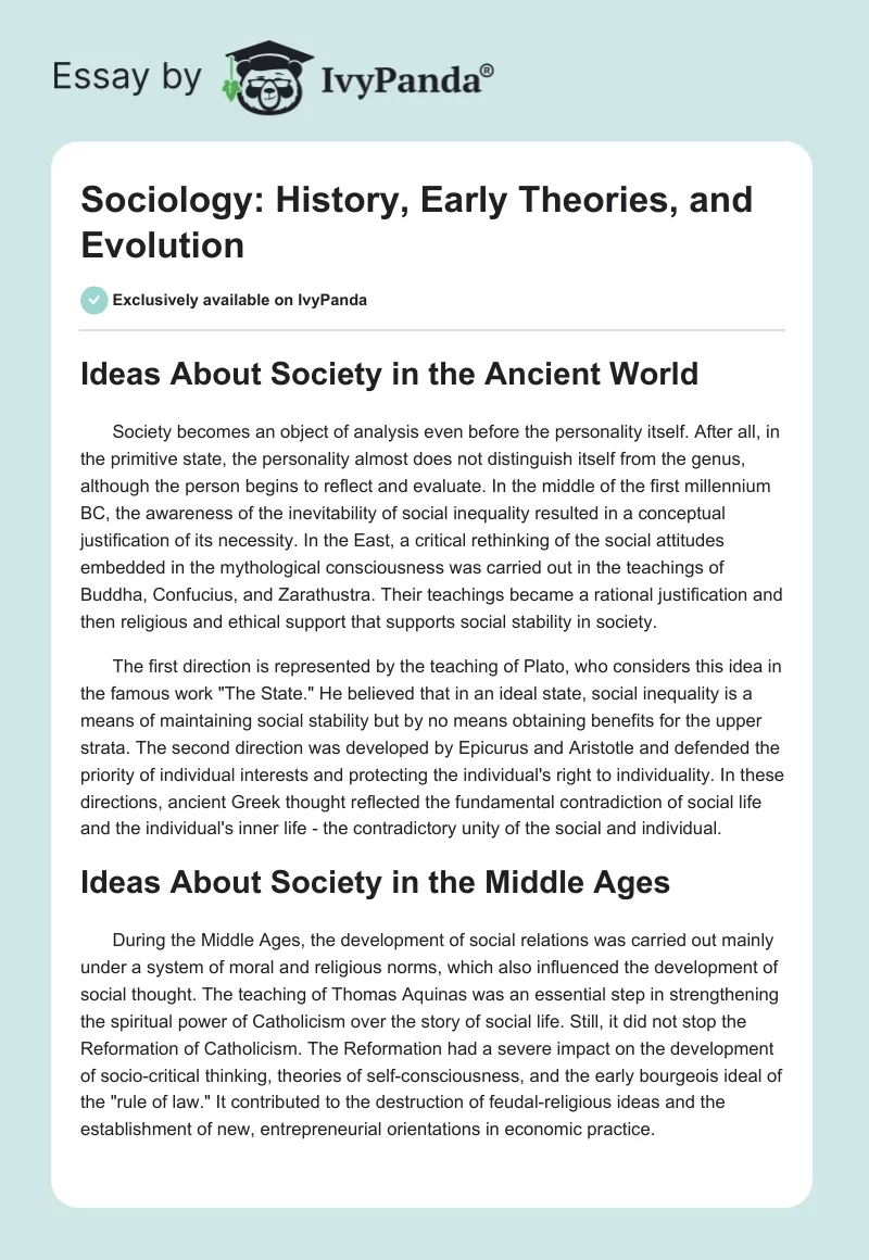 Sociology: History, Early Theories, and Evolution. Page 1
