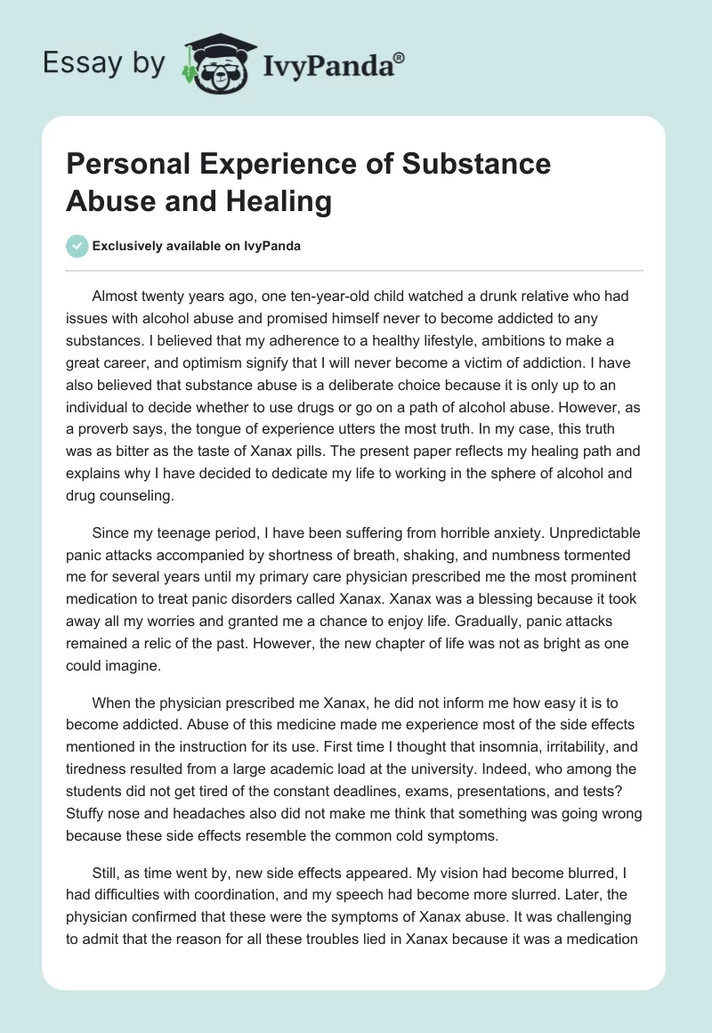 Personal Experience of Substance Abuse and Healing. Page 1