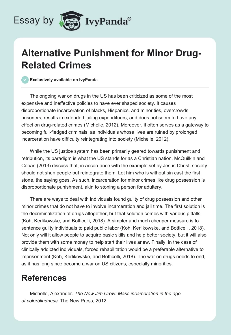 Alternative Punishment for Minor Drug-Related Crimes. Page 1