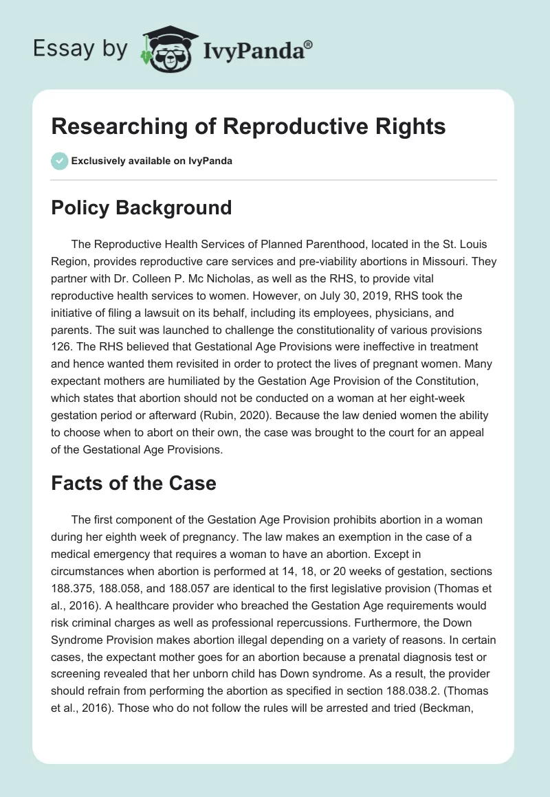 Researching of Reproductive Rights. Page 1