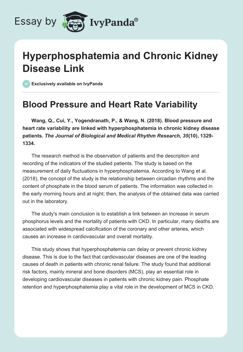 Hyperphosphatemia and Chronic Kidney Disease Link. Page 1