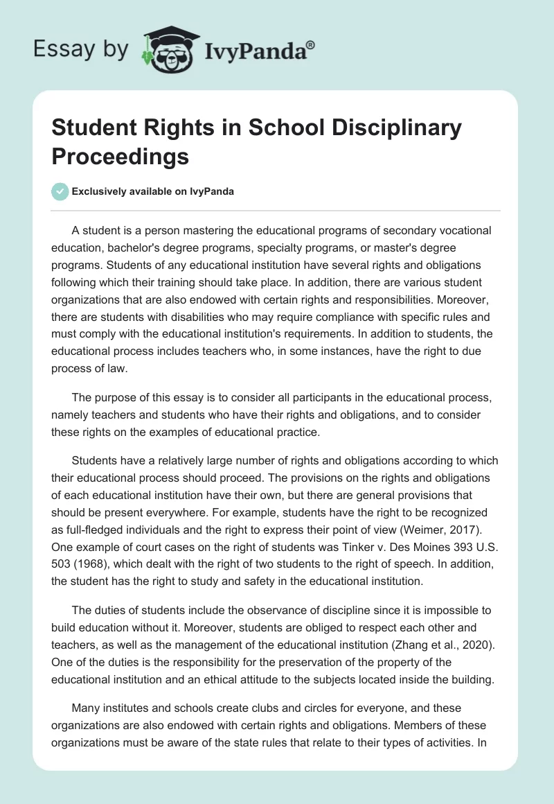 Student Rights in School Disciplinary Proceedings. Page 1