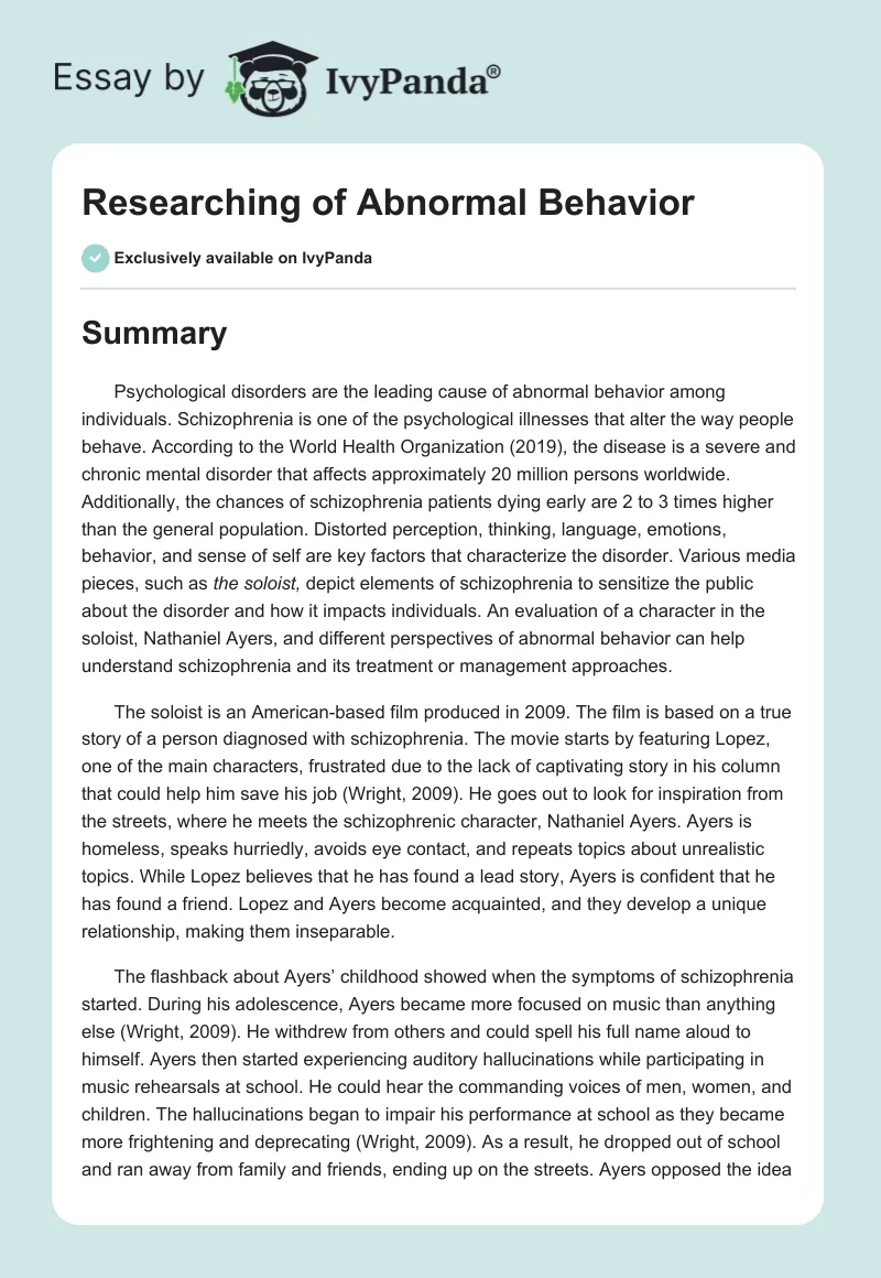 Researching of Abnormal Behavior. Page 1