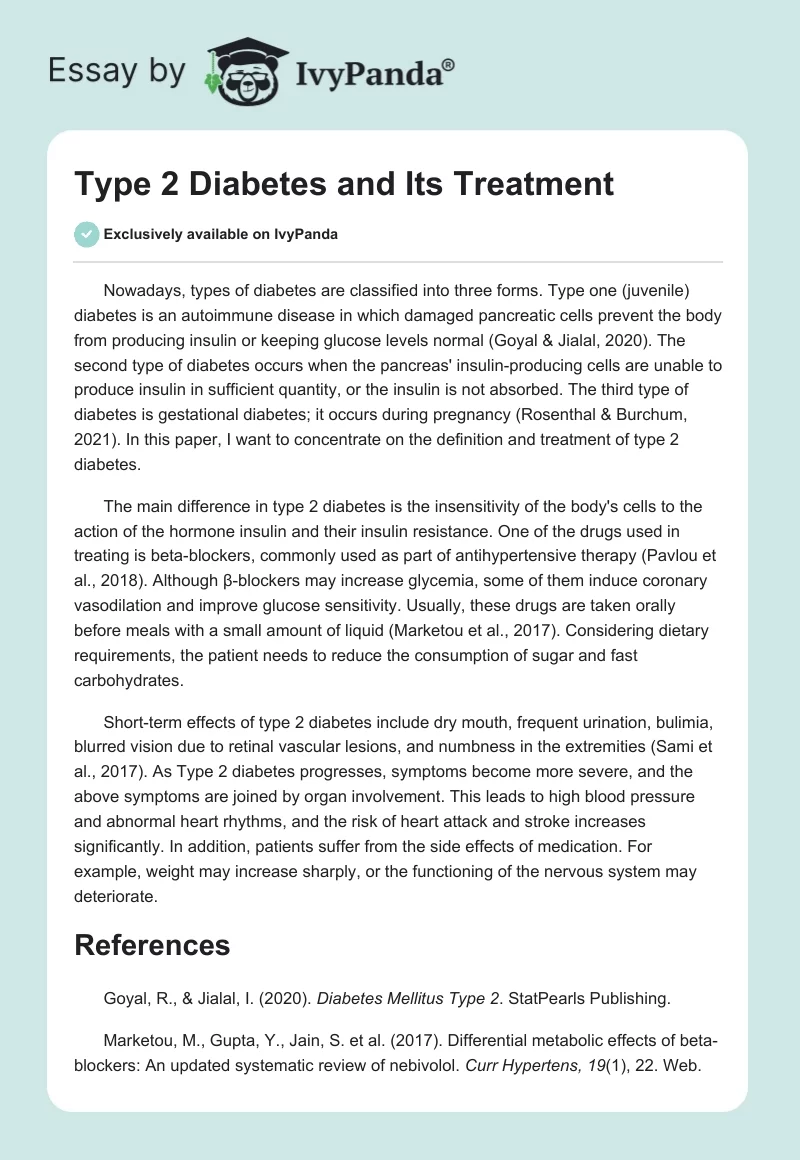 Type 2 Diabetes and Its Treatment. Page 1
