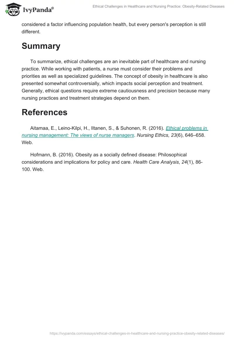Ethical Challenges in Healthcare and Nursing Practice: Obesity-Related Diseases. Page 2
