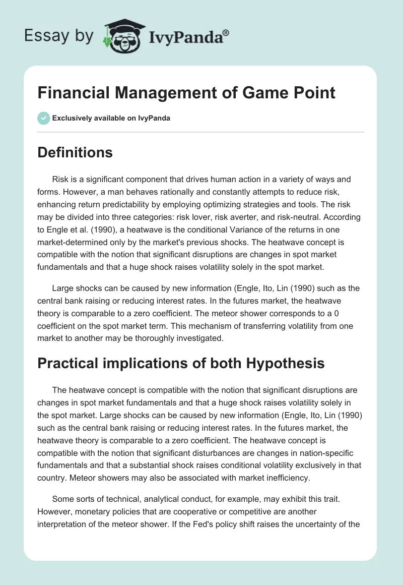 Financial Management of Game Point. Page 1