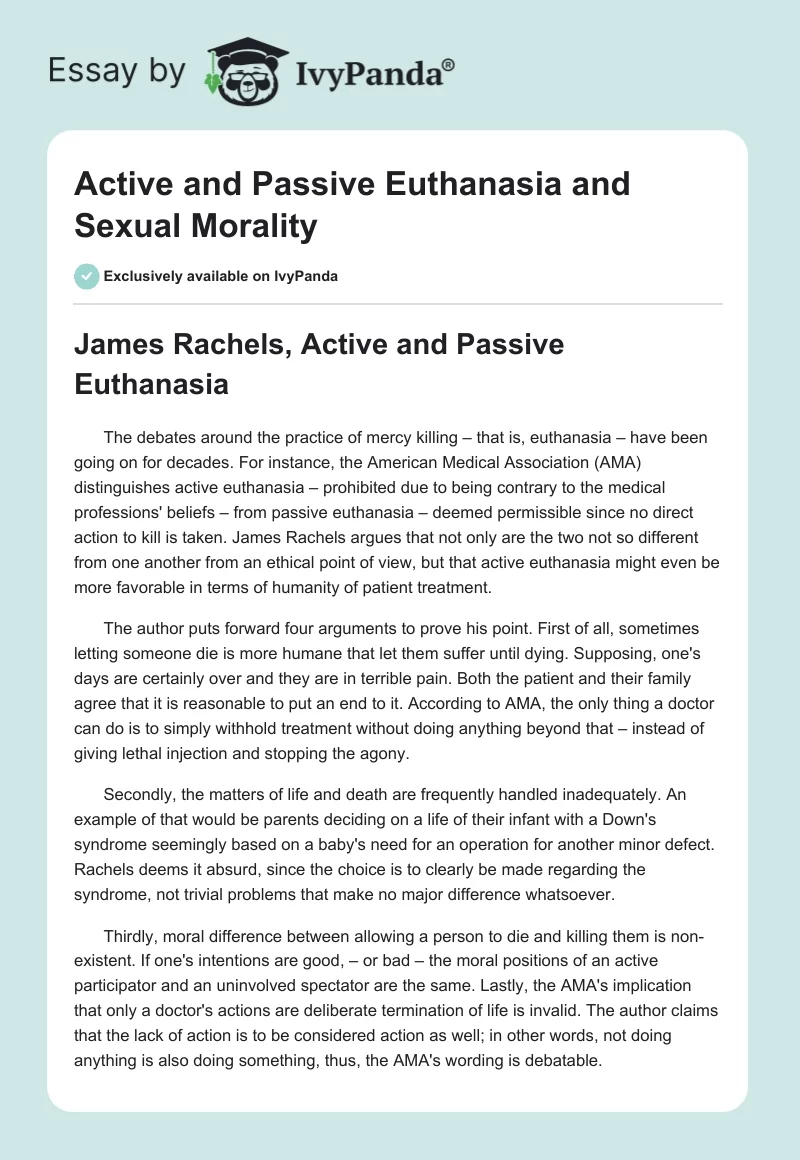 "Active and Passive Euthanasia" and "Sexual Morality". Page 1