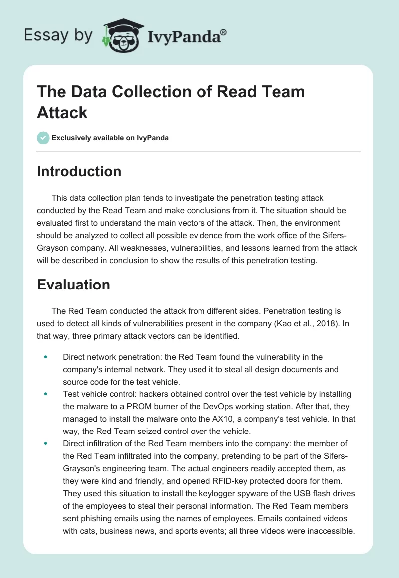 The Data Collection of Read Team Attack. Page 1