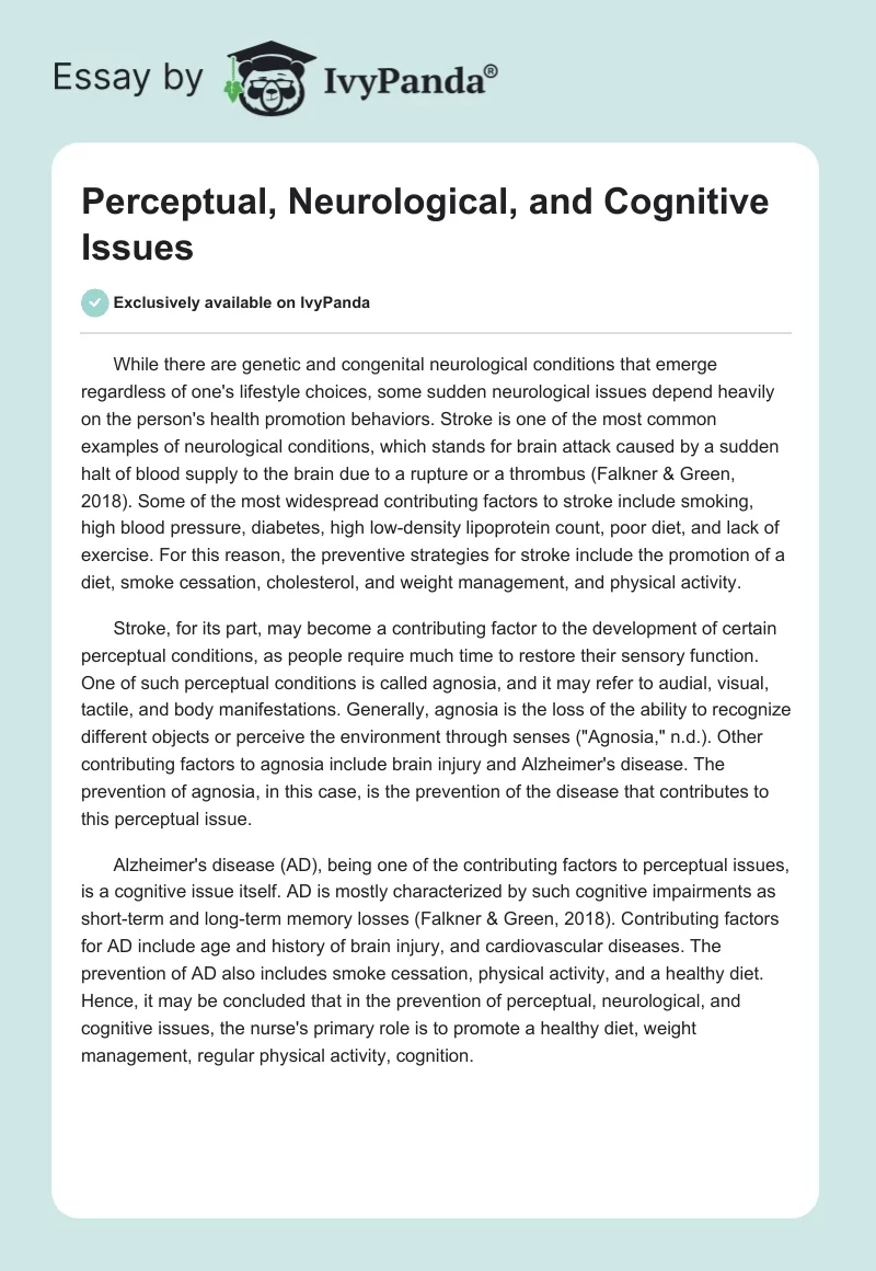 Perceptual, Neurological, and Cognitive Issues. Page 1