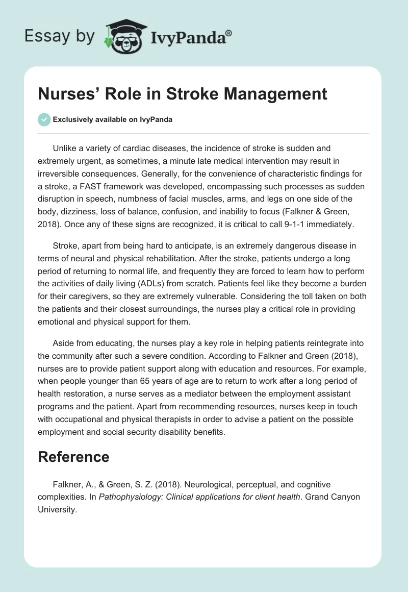 Nurses’ Role in Stroke Management. Page 1