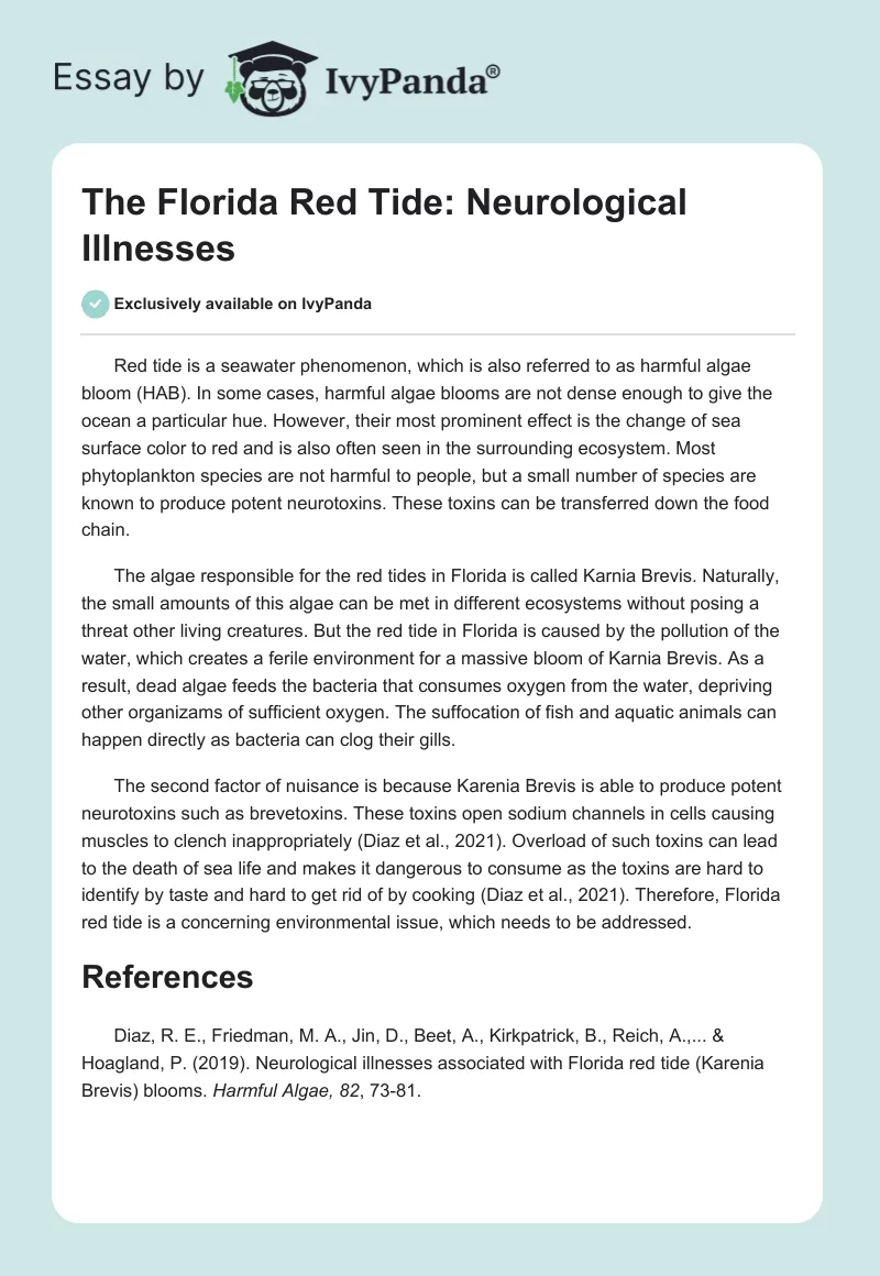 The Florida Red Tide: Neurological Illnesses. Page 1
