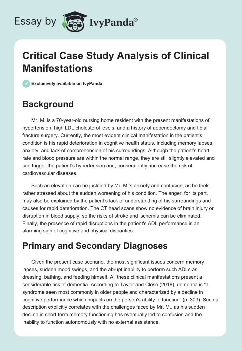 Critical Case Study Analysis of Clinical Manifestations. Page 1