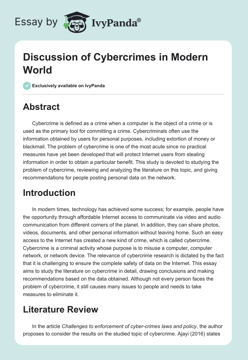 Discussion of Cybercrimes in Modern World. Page 1