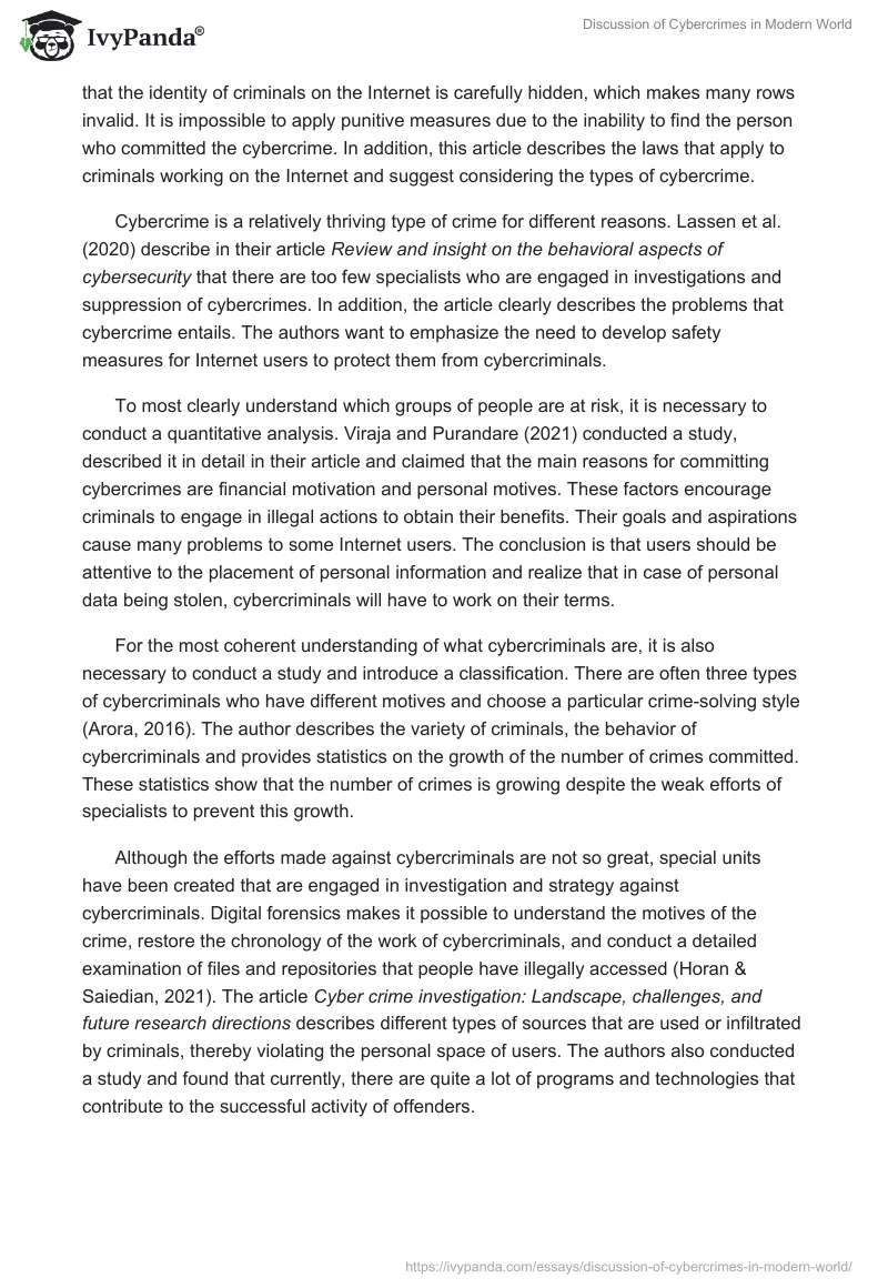 Discussion of Cybercrimes in Modern World. Page 2