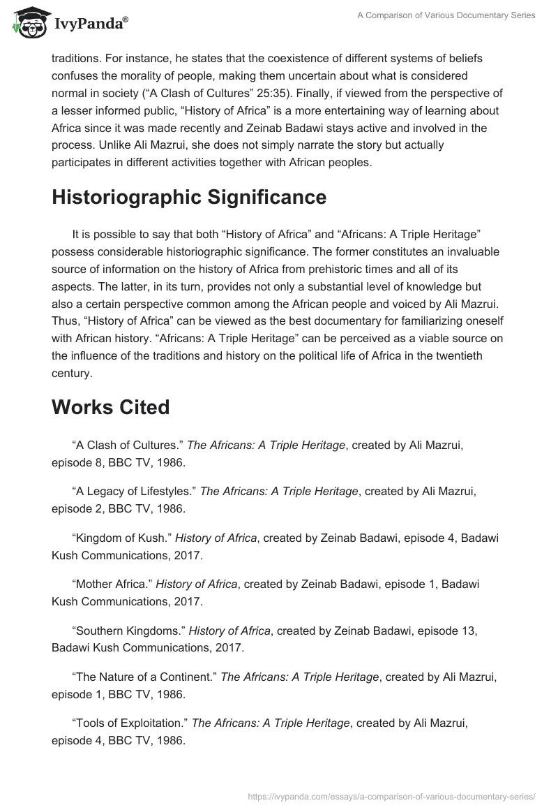 A Comparison of Various Documentary Series. Page 4