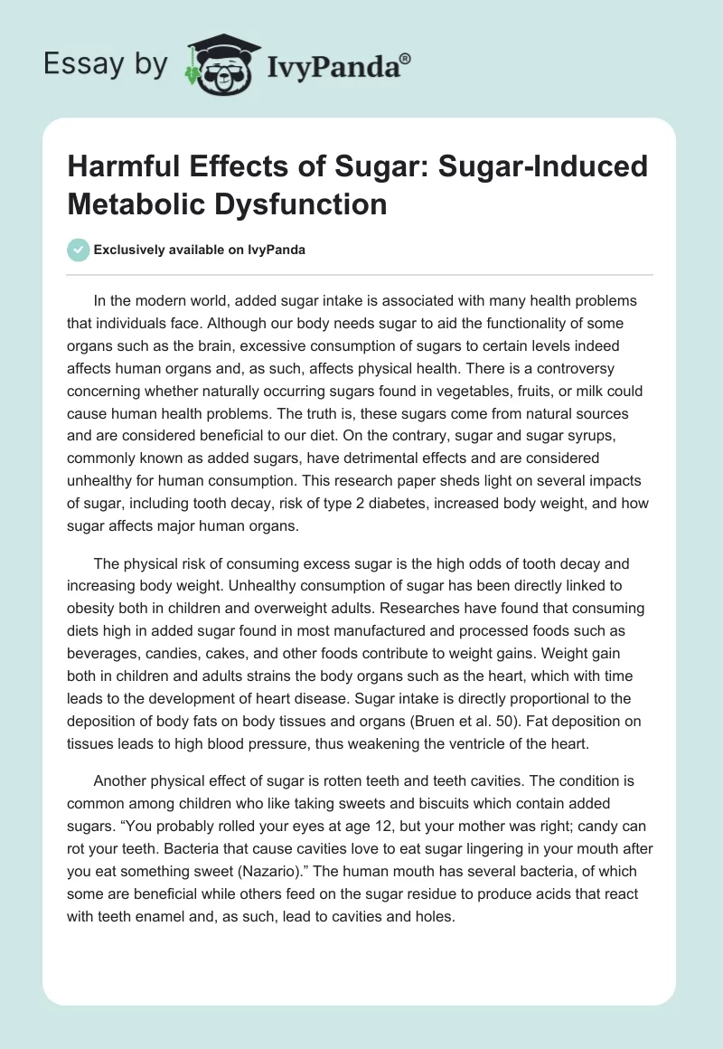 Harmful Effects of Sugar: Sugar-Induced Metabolic Dysfunction. Page 1