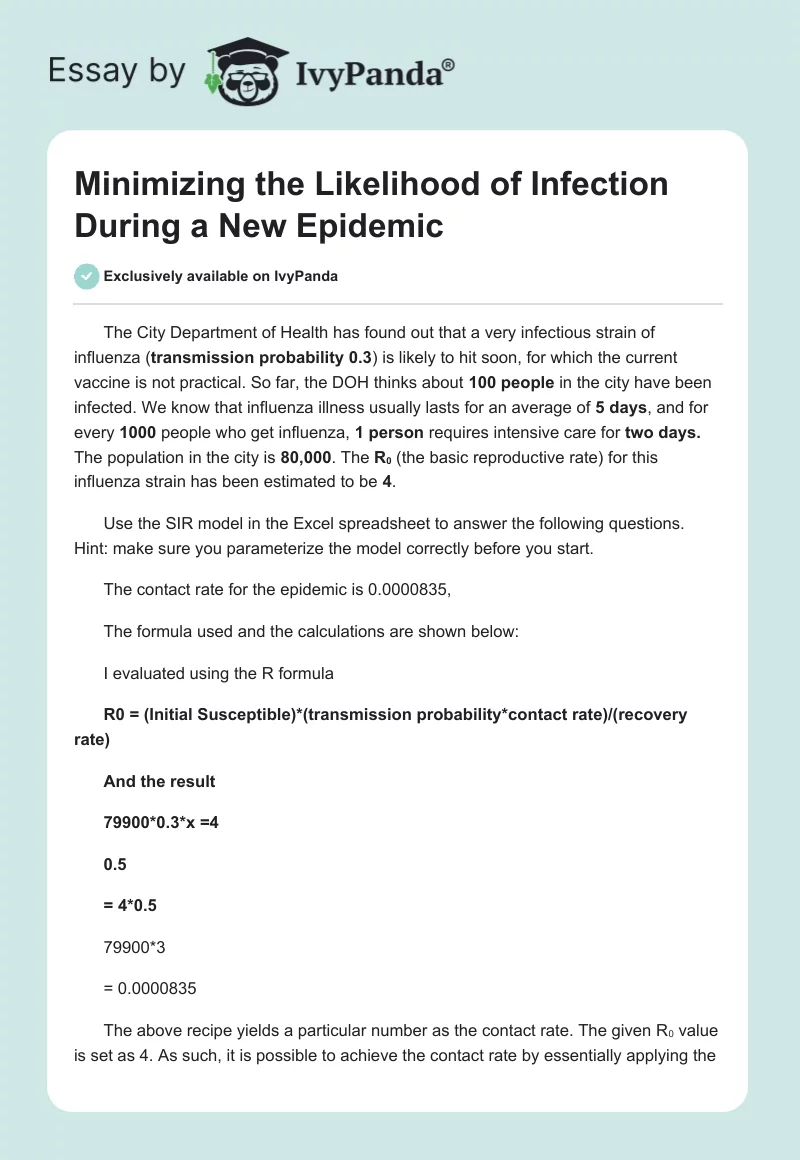 Minimizing the Likelihood of Infection During a New Epidemic. Page 1