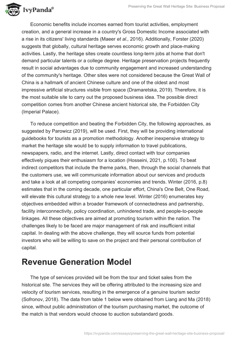 Preserving the Great Wall Heritage Site: Business Proposal. Page 2