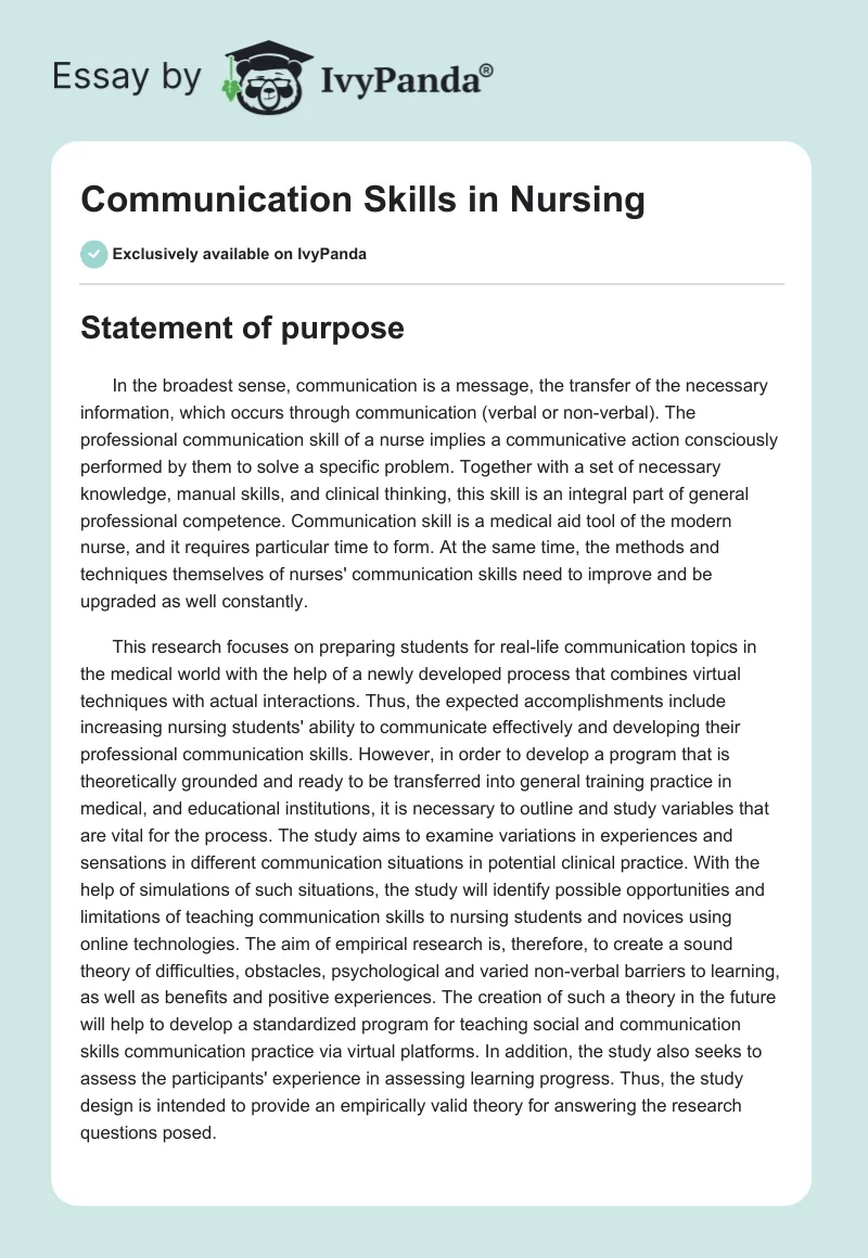 Communication Skills in Nursing. Page 1