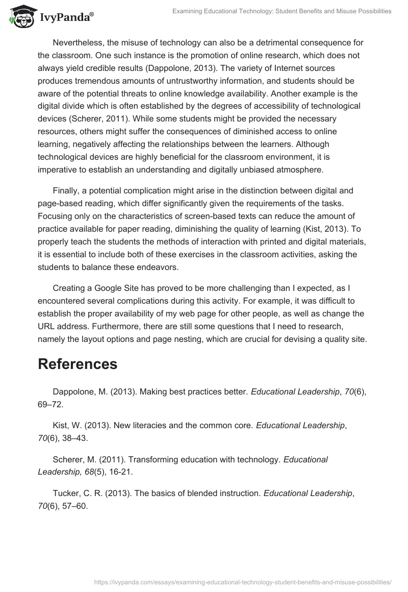 Examining Educational Technology: Student Benefits and Misuse Possibilities. Page 2