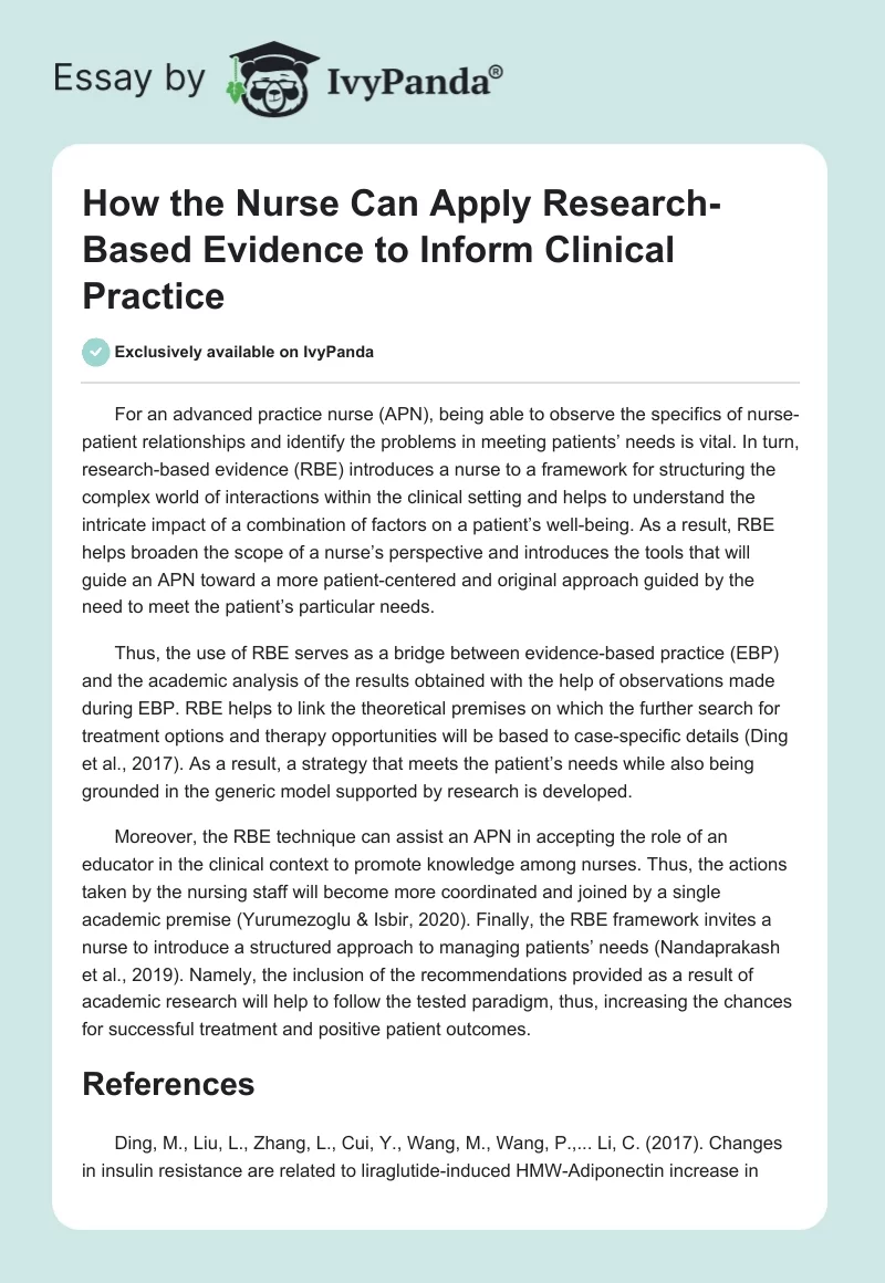 How the Nurse Can Apply Research-Based Evidence to Inform Clinical Practice. Page 1