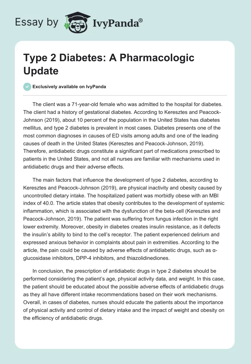 Type 2 Diabetes: A Pharmacologic Update. Page 1