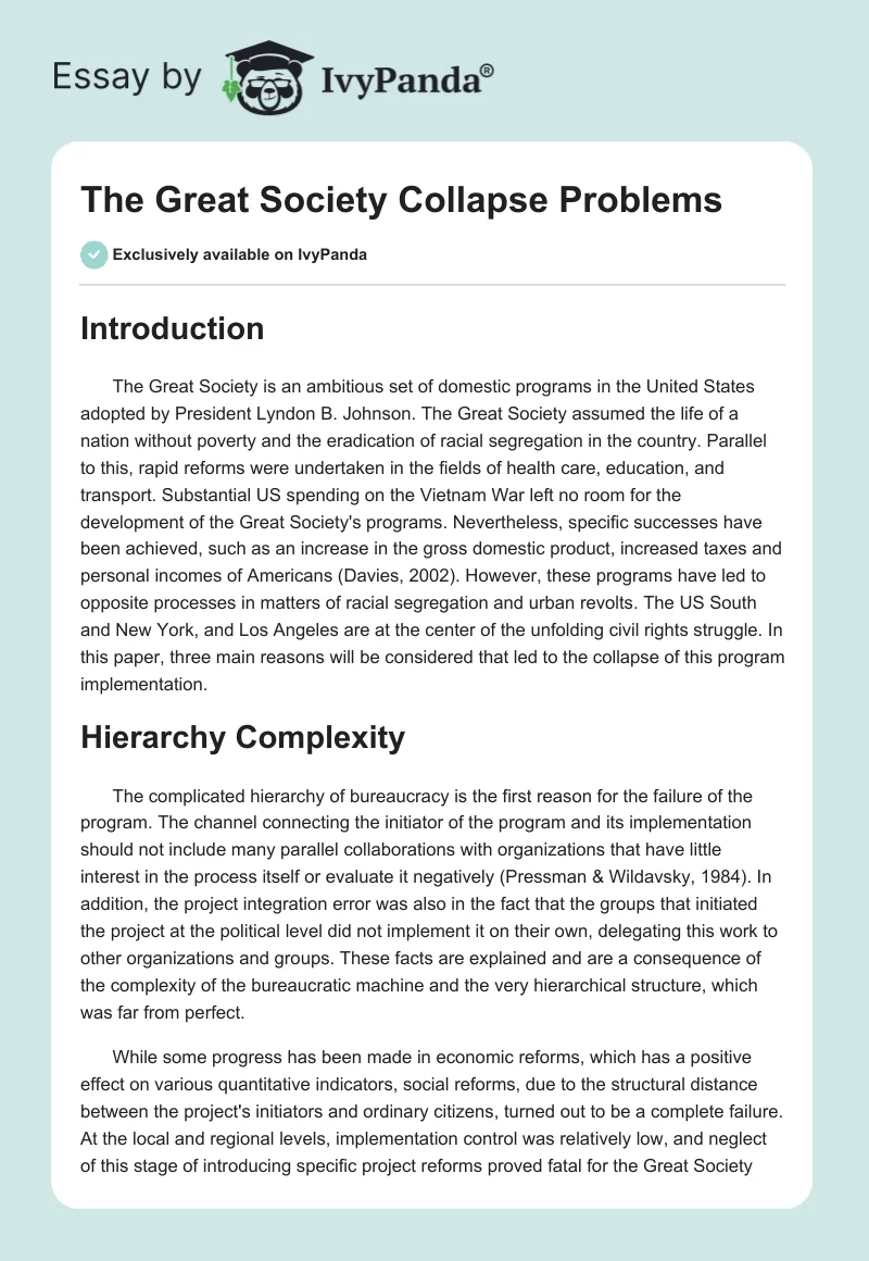 The Great Society Collapse Problems. Page 1