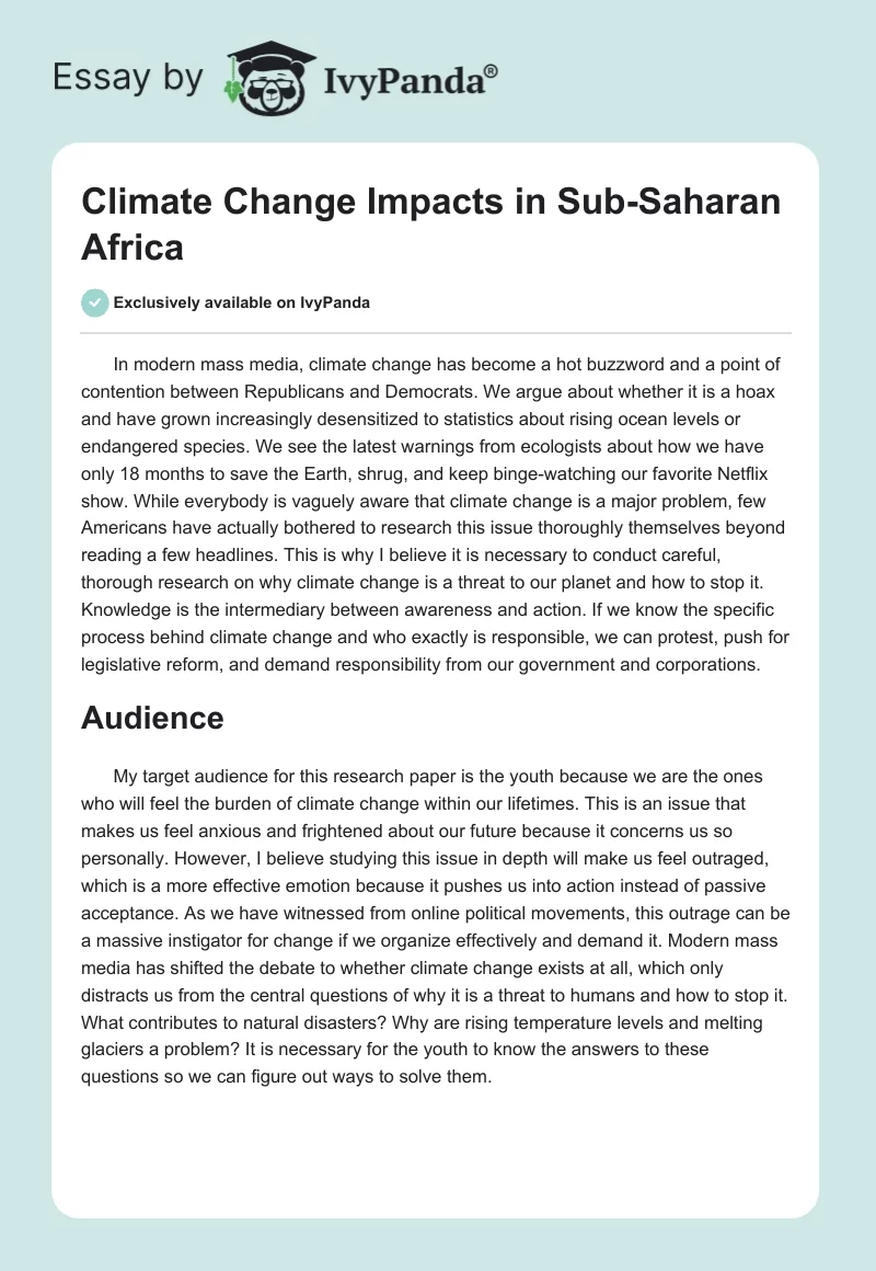 Climate Change Impacts in Sub-Saharan Africa. Page 1