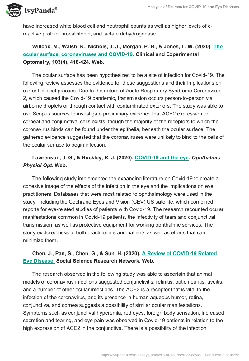 Analysis of Sources for COVID-19 and Eye Diseases. Page 2
