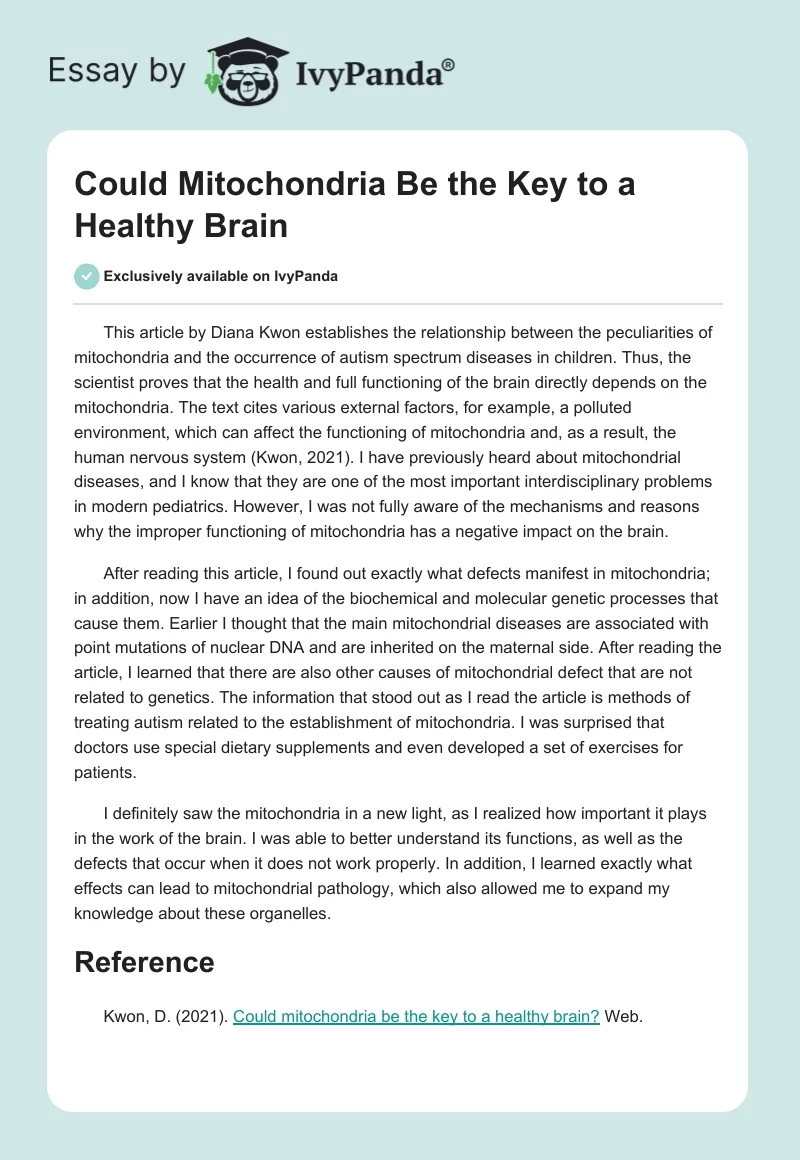 Could Mitochondria Be the Key to a Healthy Brain. Page 1