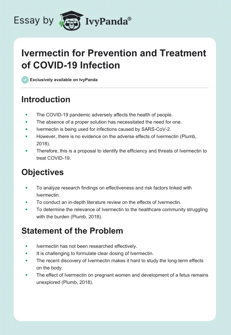 Ivermectin for Prevention and Treatment of COVID-19 Infection. Page 1